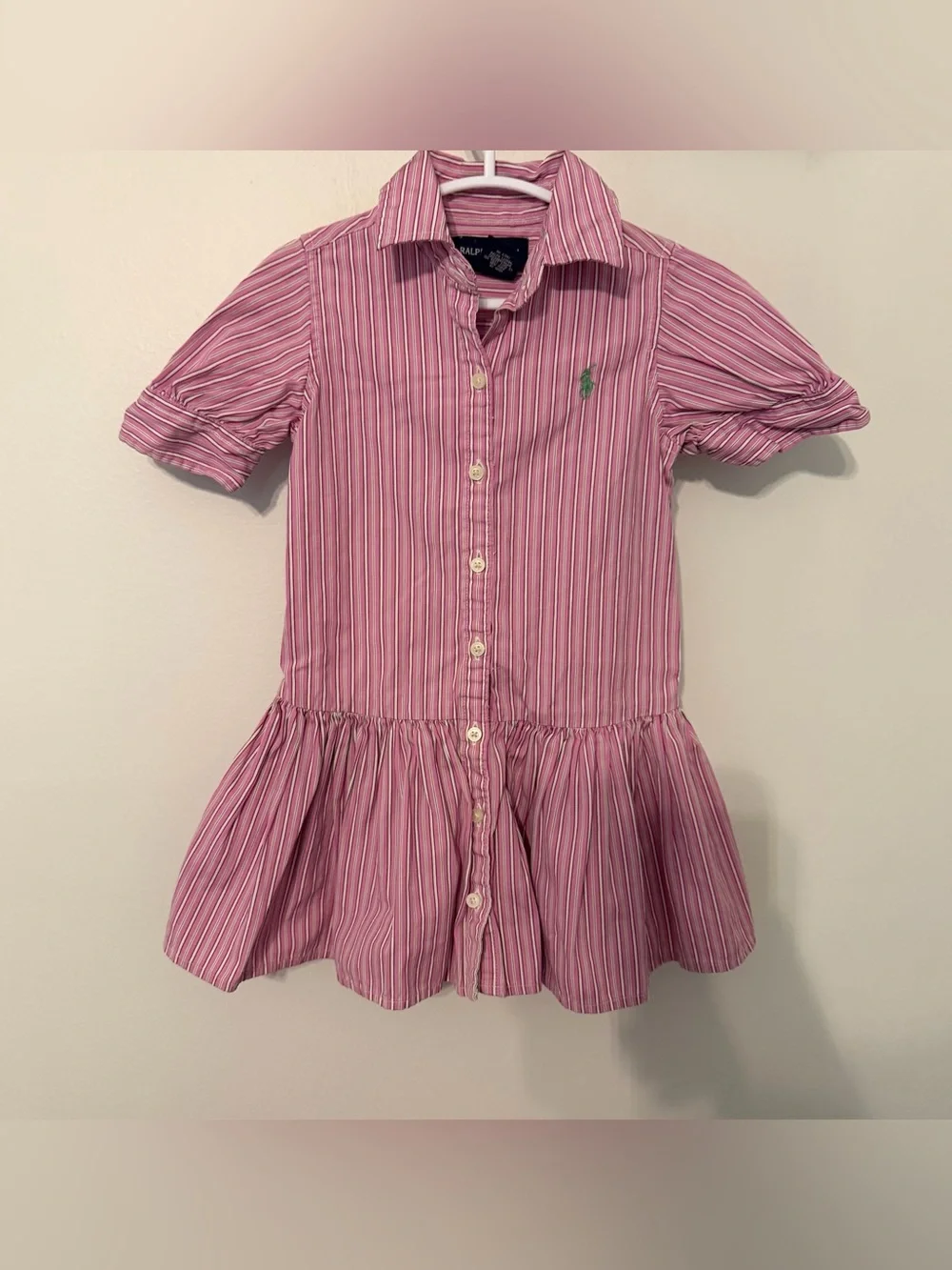 Ralph Lauren Pink Striped Button Front Classic Shirt Dress Girls Size 2T